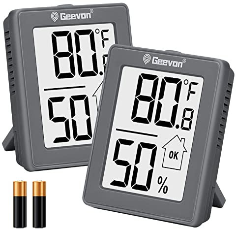 Geevon Digital Hygrometer, 2 Innenthermometer Raum Luftfeuchtigkeit Messgerät mit Batterie, Digital Temperatur Messgerät Luftfeuchtigkeit Meter Indikator für Haus, Büro, Gewächshaus, Mini Hygrometer