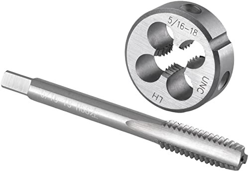 Burkit Jeu de tarauds et filières 5/16-18 UNC pour gauche, filetage de machine 5/16 x 18 UNC et filière ronde