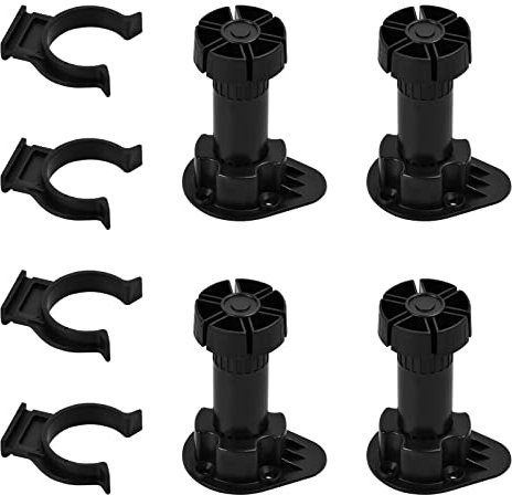 FESSOSKO 4 Piezas Cocina Patas Plásticas Pies, Patas Regulables para Muebles de Cocina, Patas Armario Cocina Ajustables con Clips de Fijación para Zócalo para Patas de Sofás Armarios, Alto 100-130 mm