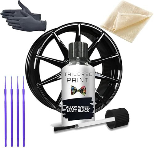 Black Alloy Wheel Rim Touch Up Paint Kit - Use On Painted and Powder Coated Wheels 30ml For Car, 4x4, SUV, Lorry, Truck, Caravan Campervan Curbed, Scratched Wheels (Matt Dull Finish)