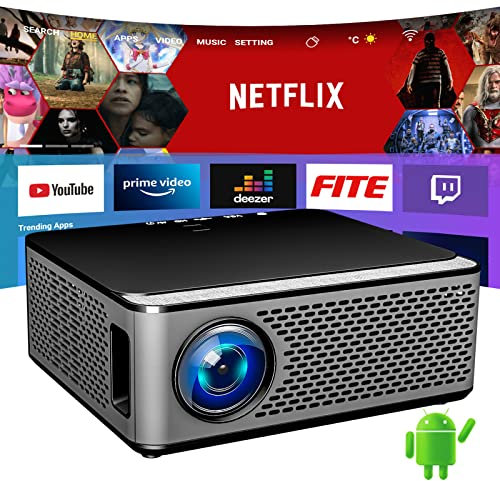 Proiettore Bluetooth WiFi 5G, Android con oltre 5000 applicazioni integrate da scaricare aggiornamento 16000L Full HD nativo 1080P all'aperto, supporto 4D correzione trapezoidale,Phone/PS5