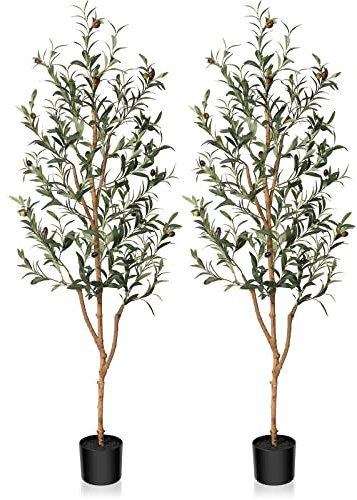 Kazeila Olivier Artificiel 150cm Plantes Artificielles Interieur Plante Artificielle Fausse Plante Décoration Interieur Maison Balcon Déco(2PACK)