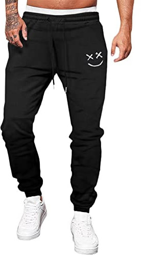 Meilicloth Jogginghose Herren Männer Freizeithose Baumwolle Lang mit Kordelzug-Aufdruck Sweatpants Herren mit Taschen Regular Fit A Schwarz XL