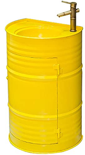 Mueble de tocador con Lavabo Estilo Industrial Mueble de tocador de baño Almacenamiento de baño de pie con Grifo y desagüe Mueble de Lavabo de baño 22.8 x 16.9 x 35.4in, Negro, sin Espejo (Amarillo
