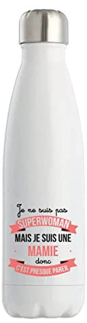 Gourde Isotherme Mamie Superwoman | Bouteille Thermos 50 cl en acier inoxydable réutilisable écologique pour cadeau famille original et drôle