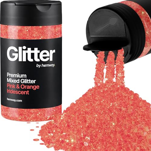 Hemway Pink & Orange Iridescent Mix Glitter Shaker, 105g Mixed Size Glitter | for Resin & Epoxy Crafts for Decorating, Halloween, Christmas, Nail, Face, Art
