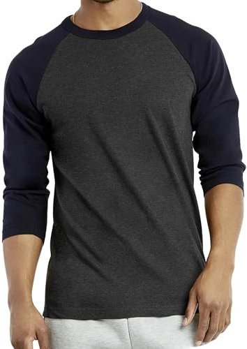 Herren Raglan Baseball Tee Shirt - Casual T-Shirts, 3/4 - Marineblau/Anthrazit, L