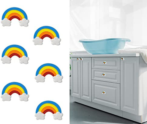 CcHhyyt Cartoon Form Weiche Gummi Knöpfe für Kinder Mädchen Jungen Schrankgriff Schubladen Knöpfe für Kinderzimmer Schränke 6 Stück (Blau Regenbogen)