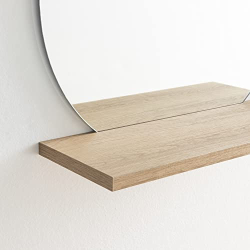 ARHome Miroir rond avec étagère, 60 x 60 x 22 cm, chêne aztèque, miroir avec étagère, fabriqué en Italie