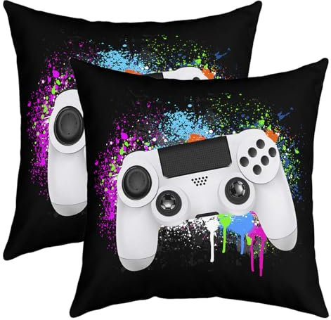 Gamepad Cushion Covers Sofa Gamer Cushion Cover 45x45cm White Video Game Gaming Cushion Colorful Tie Color Pillow Cover Modern Game Controller Sofa Cushion Cushion