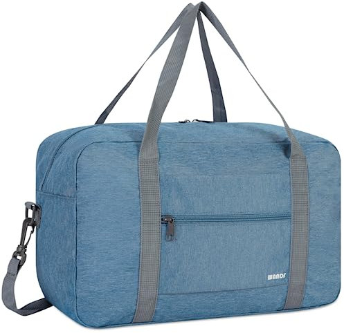 Handgepäck Tasche für Flugzeug Reisetasche Klein Faltbare Handgepäck Ryanair 40x20x25cm Sporttasche Krankenhaustasche Weekendertasche von WANDF (Denim Blau 20L mit Schultergurt)