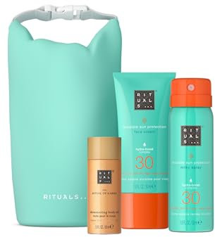 RITUALS The Ritual of Karma – Summer Trio – Crema solar facial FP30, loción corporal FP30 y aceite iluminador – Set de regalo con té blanco, loto sagrado y ginkgo biloba