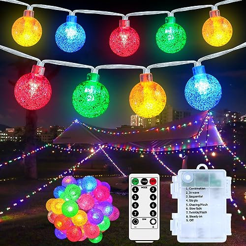 RJEDL Lichterkette Außen Batteriebetrieben, 12M 100LED Kugel Lichterkette mit 8 Modi IP67 Wasserdichte Fernbedienung Globe Lichterketten für Halloween Weihnachten Innen Outdoor Garten Deko,Multicolor