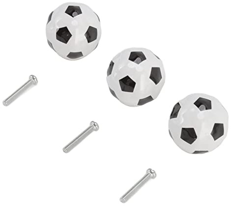 Mumusuki 3 Set Football Cabinet Knobs Ball Sports Theme Single Hole Drawer Ceramic Handle Pulls Soccer Drawer Knobs for Cupboard Wardrobe Cabinet Dresser