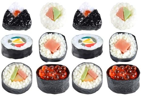 Garneck 12 STK Sushi-Simulation Puppenhaus Essen Miniatur Falsches Lachs-Sushi Künstliches Sashimi Lebensmittel Aus Plastik Kunst-Sushi Realistisches Essen Eiscreme Reisbällchen Kuchen PVC