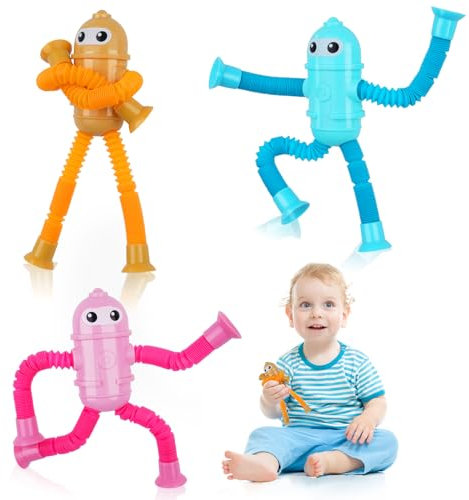 Ainiv 3 Stück Teleskop-Saugnapf Roboter Spielzeug, Sensorisches Oval Roboter Spielzeug, Telescopic Suction Cup Roboter Toy, Lustiges Pädagogisches Stressabbau-Spielzeug für Kinder und Erwachsene