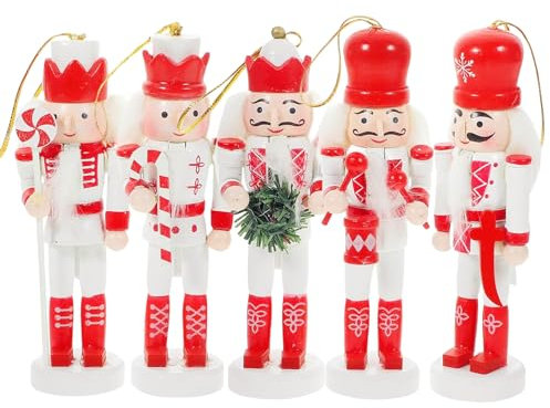 5pcs 12cm Red Wooden Christmas Nutcracker Soldier Ornaments,Christmas Tree Decorations Mini Nutcracker Figures Hanging Ornaments,Nutcracker Soldier Puppet Doll Pendant for Tree Tradition Xmas Decor