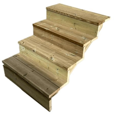 Scala esterna BERLIN, 4 gradini, Altezza 71cm, Larghezza 80cm, con alzate, Scala in kit in Legno Autoclave- Vinuovo