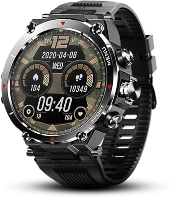 ALPHAGEAR Raptor Smartwatch für Android iPhone, Wellness Tracker mit 3,7 cm großem Display, +14 Tage Akkulaufzeit, 5 ATM wasserdicht (2 x Displayschutzfolie enthalten)