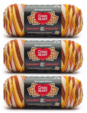 Red Heart All in One Granny Square Aran Garn, warmes Weizengarn, 250 g, 100% Acryl, Nr. 4 Kammgarn, 381 m, zum Stricken, Häkeln und Amigurumi, 3 Stück
