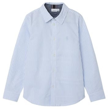 NAME IT Jungen NKMNEWSA LS Shirt NOOS Hemd, Campanula/Stripes:Bright White, 134/140 cm