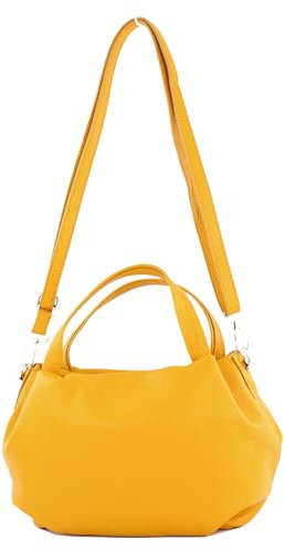 modamoda de T218 Damen Leder Henkeltasche Tragetasche Schultertasche handmade in Italy, Farbe:Sonnengelb/Metall Gold
