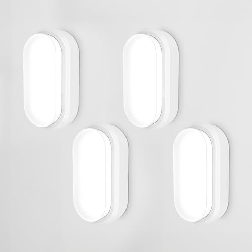 HOFTRONIC 4er Set - C-Series LED Kellerlampe Weiß - 18W 1830lm Wandleuchte Oval - IP54 LED Feuchtraumleuchte - 6500K Kaltweiß - Wandlampe Deckenlampe für Treppe Flur Keller WC Garage
