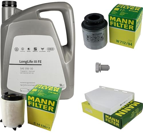 Inspektionspaket Wartungspaket Filterset mit 5 L 0W-30 Motoröl LongLife 3 FE, Ölfilter Luftfilter Innenraumfilter Ölablassschraube