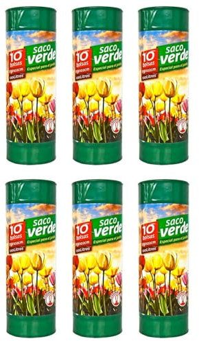 Tradineur Lot de 6 rouleaux de 10 sacs poubelle en plastique, 3 couches, résistants et anti-fuites, auto-refermables, recyclables, sacs spéciaux de jardin (vert, 120 litres, 85 x 102 cm, total 60