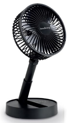 Innoliving Ventilatore Pieghevole Ricaricabile Senza Fili,Altezza Regolabile, 3 Velocità, Angolo 90°, Batteria Litio 1800mAh, Ricarica USB, Portatile, Conveniente (Nero, 20 cm Pieghevole)
