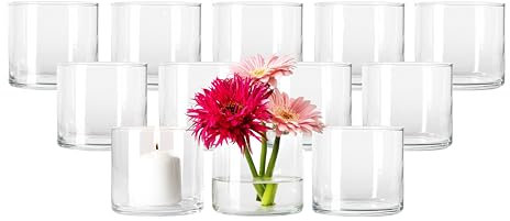 Giessle® 12x Glaszylinder als Vase Windlicht Zylinderglasvasen Zylindervase Kerzenglas Blumenvase aus Glas (9,2cm hoch)