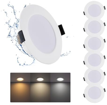 Grebeam 7W LED Techo Empotrable 230V, Downlight Foco Interior para Baño, 3000K/4000K/6000K, Agujero de corte: φ95-110mm Ojos de Buey LED para Techo para Baño Cocina Salón, 6er