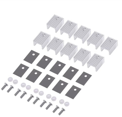 Alluminio Dissipatore, Dissipatore Di Calore in Metallo, 10 Pezzi Dissipatore Termico Alluminio + Isolante Kit, Dissipatore Calore + Vite M3 + Rondella + Isolante Gommata Silicone