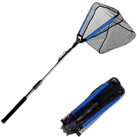 Guadino da Pesca Telescopico, Retino da Pesca Pieghevole, Rete da Pesca con Manico in Lega di Alluminio e Rete Pesca in Nylon per Oggetti Galleggianti, Stagni, Trota, Carpa-Accessorio Pesca