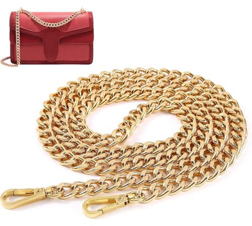 NIANOPKM Taschenkette 120cm Handtaschenketten Flache Kette Tasche Schultergurt Ersatz Kette Gold Metall Schulterriemen für Damen Umhängetasche Geldbörse Handtaschen,handykette gold,taschenkette gold