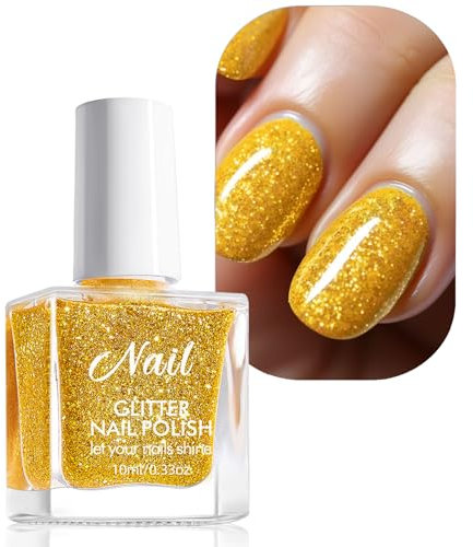 Glitter Nail Polish Quick Dry-Gold Nail Varnish-Super Sparkling Color Vegan Holographic Nail Polish-No UV Light Needed,Long Lasting-Salon Manicure,Womens Gift Sets