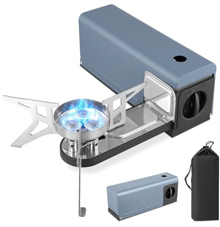 3800W Camping Stove, Foldable Butane Stove, Portable Camping Gas Stove with 3 Copper Stove Head, Windproof Furnace with Storage Bag, Camping Accessories, for Camping Outdoor Cooking Trekking Picnic