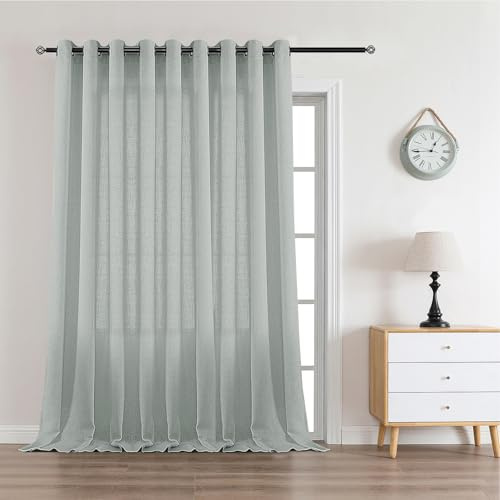 CUCRAF Natur Leinenvorhang mit Ösen Salbeigrün Halbtransparente Gardinen Wohnzimmer Leinenoptik Voile Gardinen Leinenfarbe Schlafzimmer Stores,1 Stück