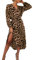 BSLVWG Women's Sexy Leopard Print Midi Dress Long Sleeve Tie Wrap Dresses for Women V-Neck Ladies Casual Dress Autumn Winter (UK, Alpha, S, Regular, Regular, Brown)
