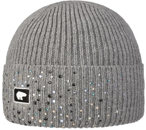 Eisbär Liesl Cashmere Swarovski Crystal Beanie Umschlagmütze Kaschmirmütze Strickmütze Skimütze (One Size - grau)