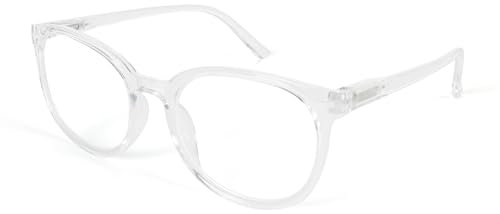 MMOWW Runder Rahmen Lesebrille Damen Herren, Federscharnier Runden Blaulichtfilter Computerbrille Entspiegelt Brille (Transparent, +1.5)
