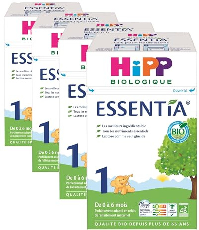 HiPP Biologique Lait 1 pour nourrissons Essentia Boîte 600g Blanc (L'emballage peut varier) (Lot de 4)