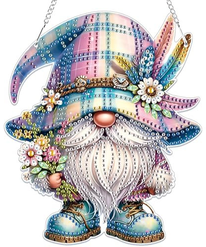 Lxmsja 5D Diamond Painting Anhänger, Diamond Painting Gnome Kinder Erwachsene, Hängende Ornament Bastelset Kreativ Set für Erwachsene Geschenk Mädchen 7 8 9 10 11 Jahre, Kranz Tür Fenster Deko