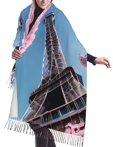 SamLng Ölgemälde Paris Eiffelturm Kaschmirette Fransen Schal Damen Atmungsaktiv Leicht Schal Wrap Lange Decke Dekoration für Herbst Winter Schwarz Einheitsgröße, Schwarz, Einheitsgröße