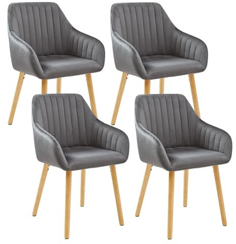 Goeurvant Stuhl Esszimmer mit Armlehne 6er Set aus Samt Esszimmerstühle Polsterstuhl Küchenstuhl Wohnzimmerstuhl mit Holzbeine und Rückenlehne, Dunkelgrau