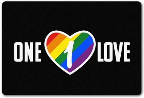 speecheese One Love Regenbogen Fußmatte in 40x60 cm ohne Rand Fußabtreter eine Liebe Motiv Binde Verband Fußball WM 2022 Boycott Qatar Fußballweltmeisterschaft LGBTQ Herz Toleranz