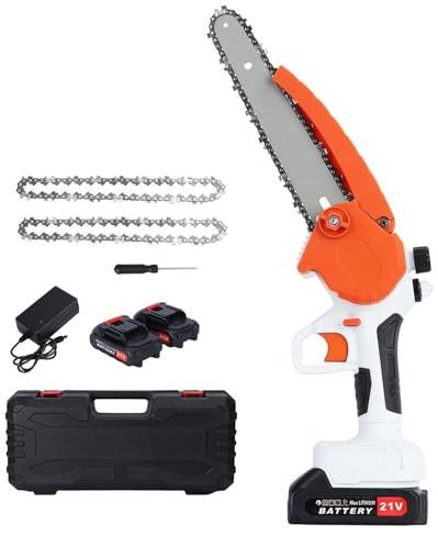 Cordless Mini Chainsaw, 8 Inch Electric Chainsaw with Brushless Motor & Anti Splash Protect, Handheld Chainsaw with 2x2.0Ah Batteries, Safety Lock Switch, for Wood Cutting, Tree Trimming Orange