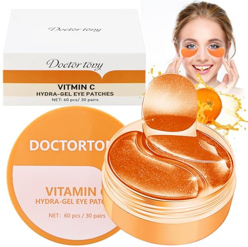 60 Pcs Augenpads Gegen Augenringe Vintamin C, Orange Vitamin Augenpads mit Kollagen, Collagen Eye Patch, Augenpads Gegen Falten, Tränensäcke, Augenmaske Anti Aging, für Augenpflege