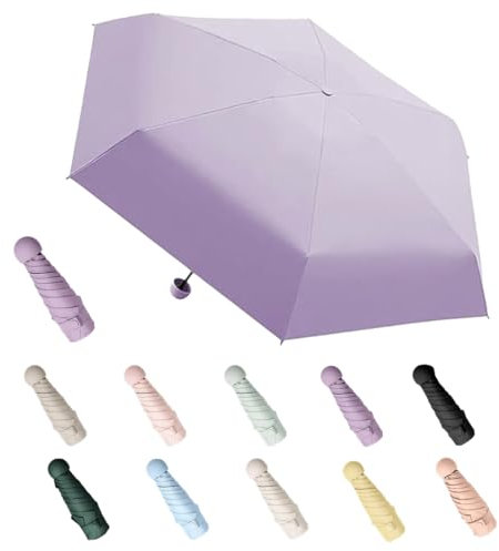 Aethryon Mini paraguas de viaje, lluvia o sol para exteriores, sombrilla portátil, protección UV, paraguas de bolsillo portátil de viaje, (redondo), morado