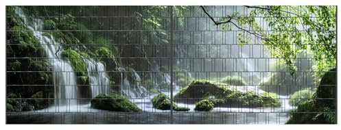 Perfect Zaunsichtschutz Panorama XL - Motiv Wasserfall1 - Sichtschutz für den Garten - 5,00 x 1,80 x 0,19 m - 2 Zaunfelder - 18 Streifen